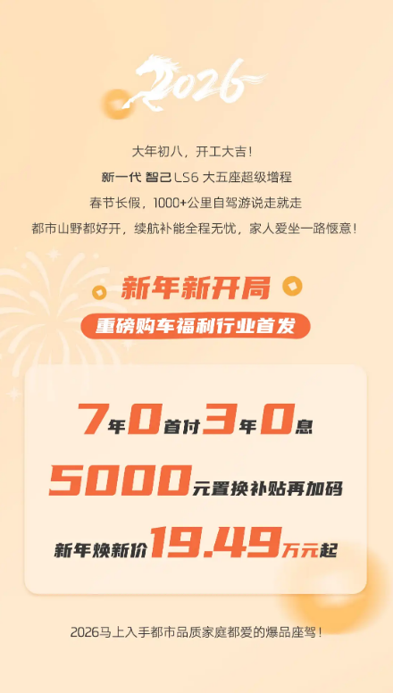智己LS6推出新年焕新价19.49万元起 享7年0首付/3年0息购车方案