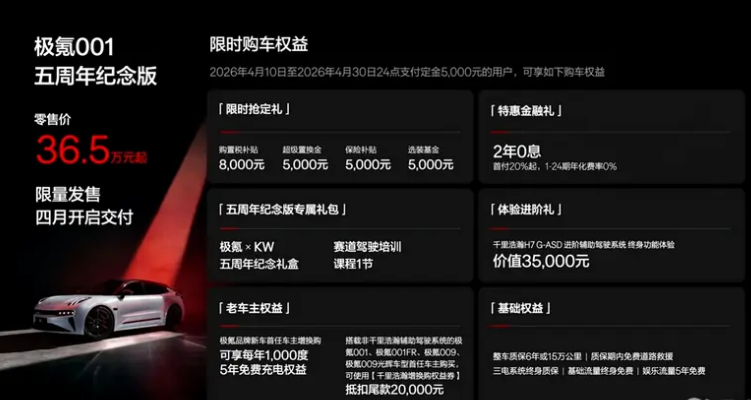 极氪001五周年纪念版上市 售36.5万元起
