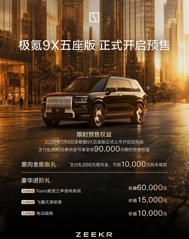 极氪9X五座版正式开启预售 可享至高90000元权益