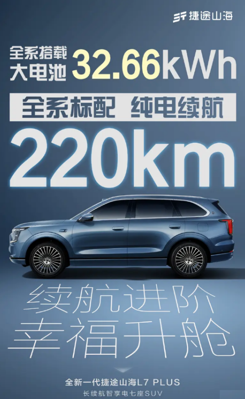 全新捷途山海L7 PLUS动力信息 搭载插混系统/纯电续航220km